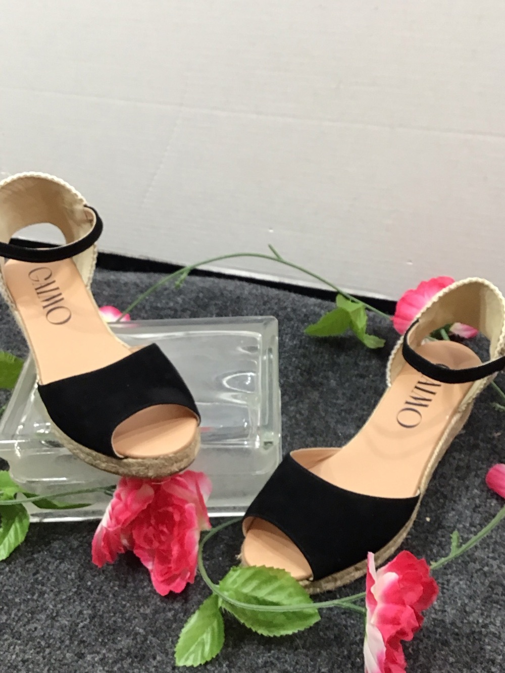 Gaimo Spain Black suede Ankle-Strap  wedge Espadrille Sandals 39